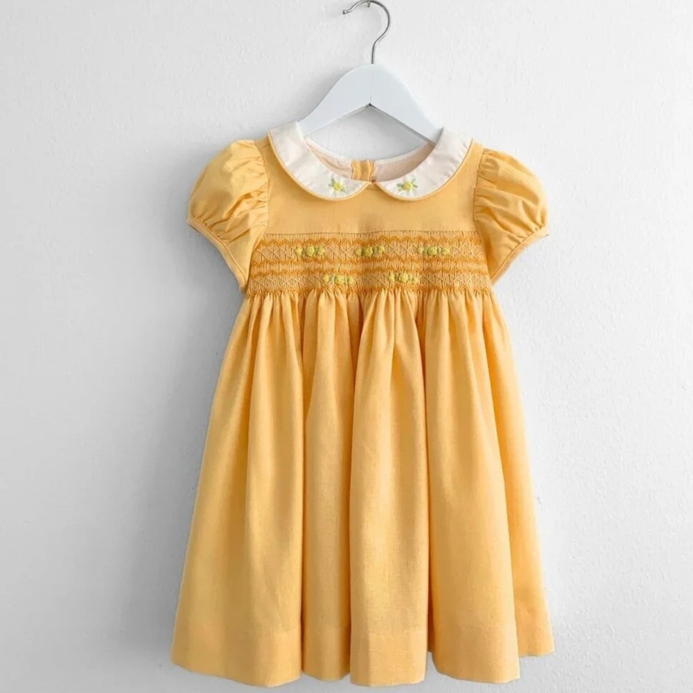 NWT Pretty Girls Embroidered Smocked Dress Boutique Princess Sunshine Yellow 6Y - Picture 1 of 3